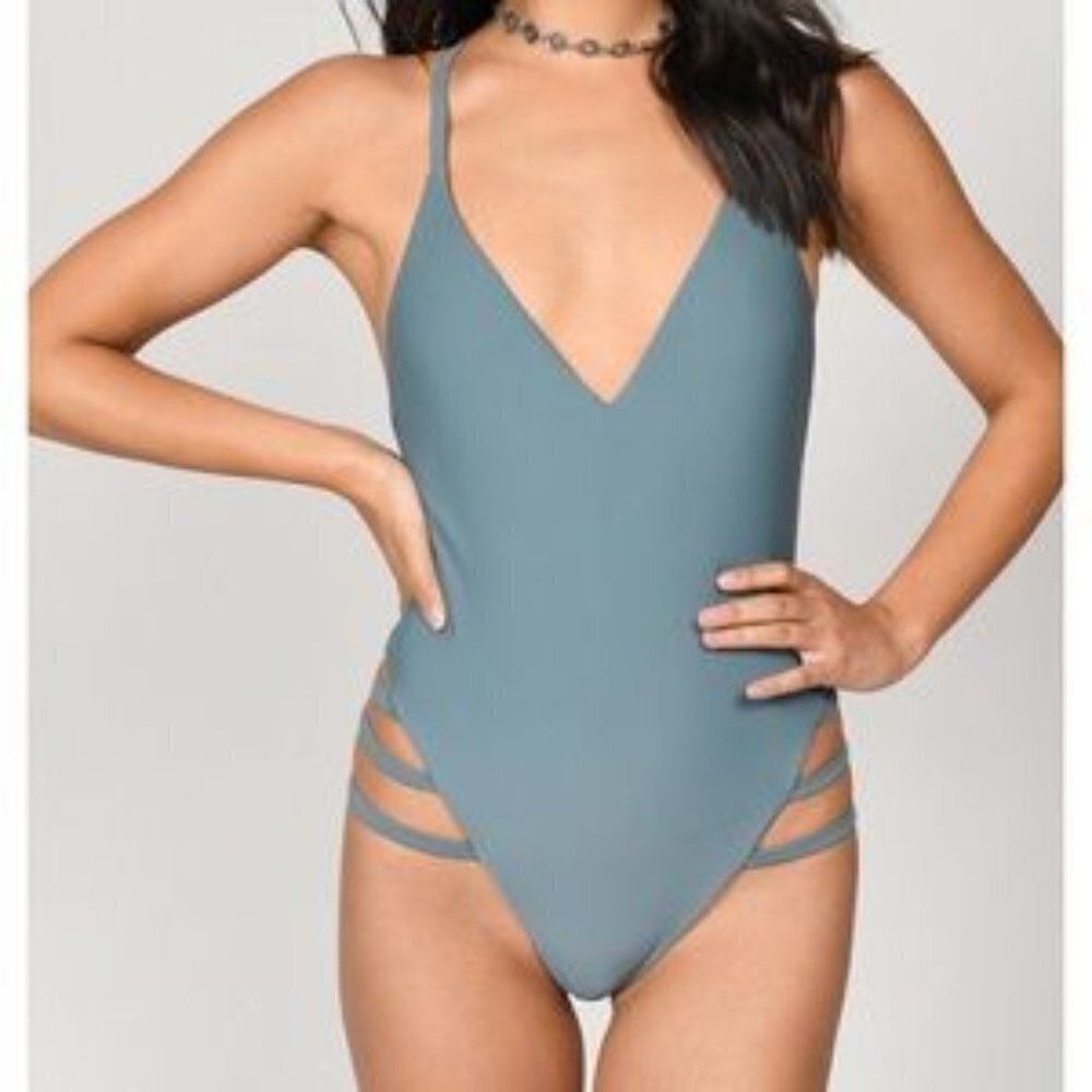 Tobi Women’s Teal Strappy One Piece SwimSuit